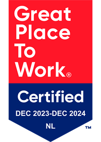 Het logo van Great Place to work met de tekst: certified dec 2023 - dec 2024 NL