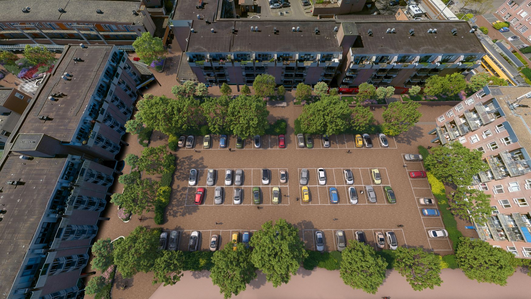Een impressie van de toekomstige inrichting van het Betje Wolffplein, van boven gezien